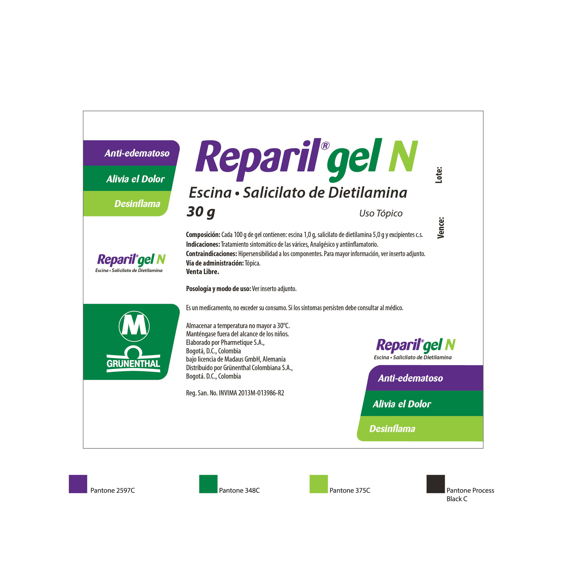 Diseño de Identidad Visual y Logotipo para la marca del medicamento Reparil de Grunenthal